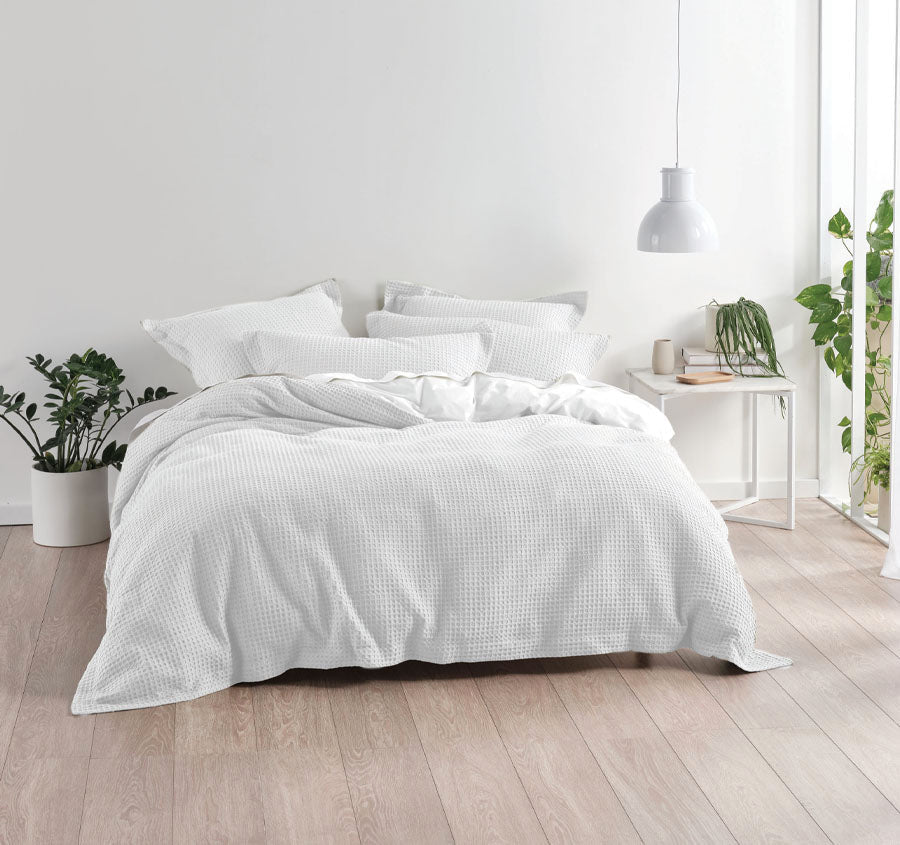 Deluxe Waffle Quilt Cover Set Range White