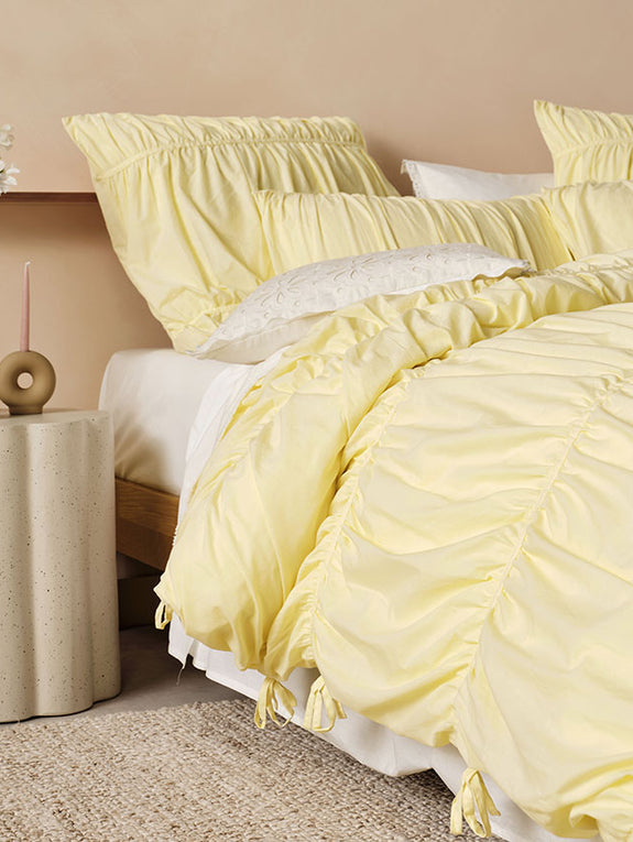 Layla Quilt Cover Set Range Lemon