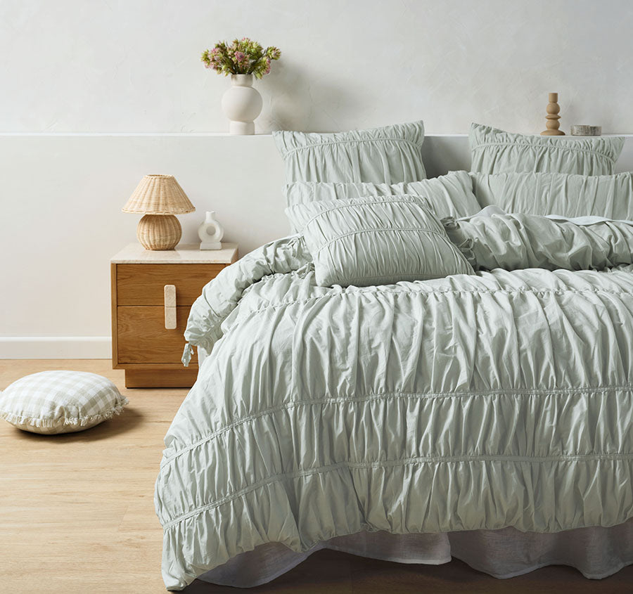 Layla Quilt Cover Set Range Seafoam