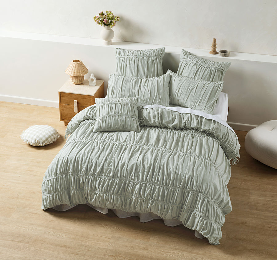 Layla Quilt Cover Set Range Seafoam
