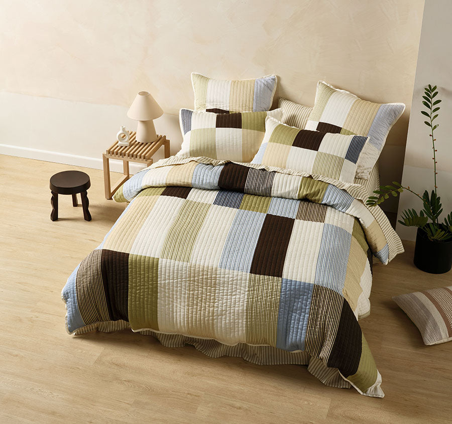 Mateo Quilt Cover Set Range Khaki