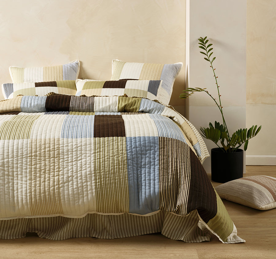 Mateo Quilt Cover Set Range Khaki