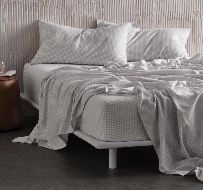 Melville Printed Flannelette Cotton Sheet Set Range Grey and White