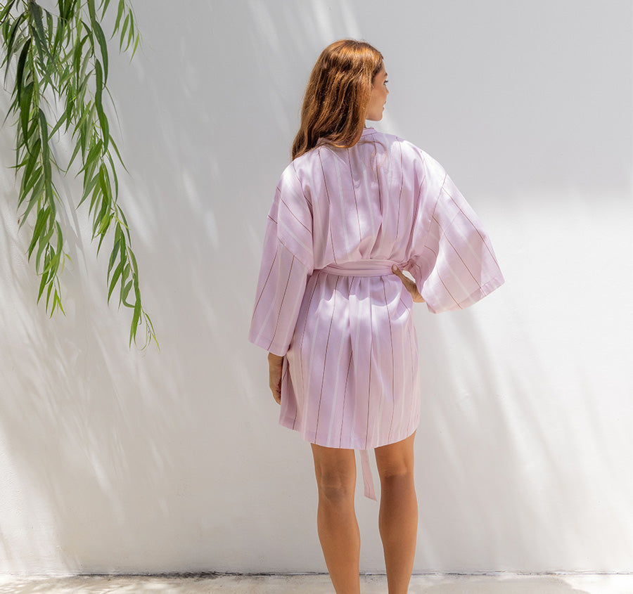Monday Stripe Bathrobe Lilac