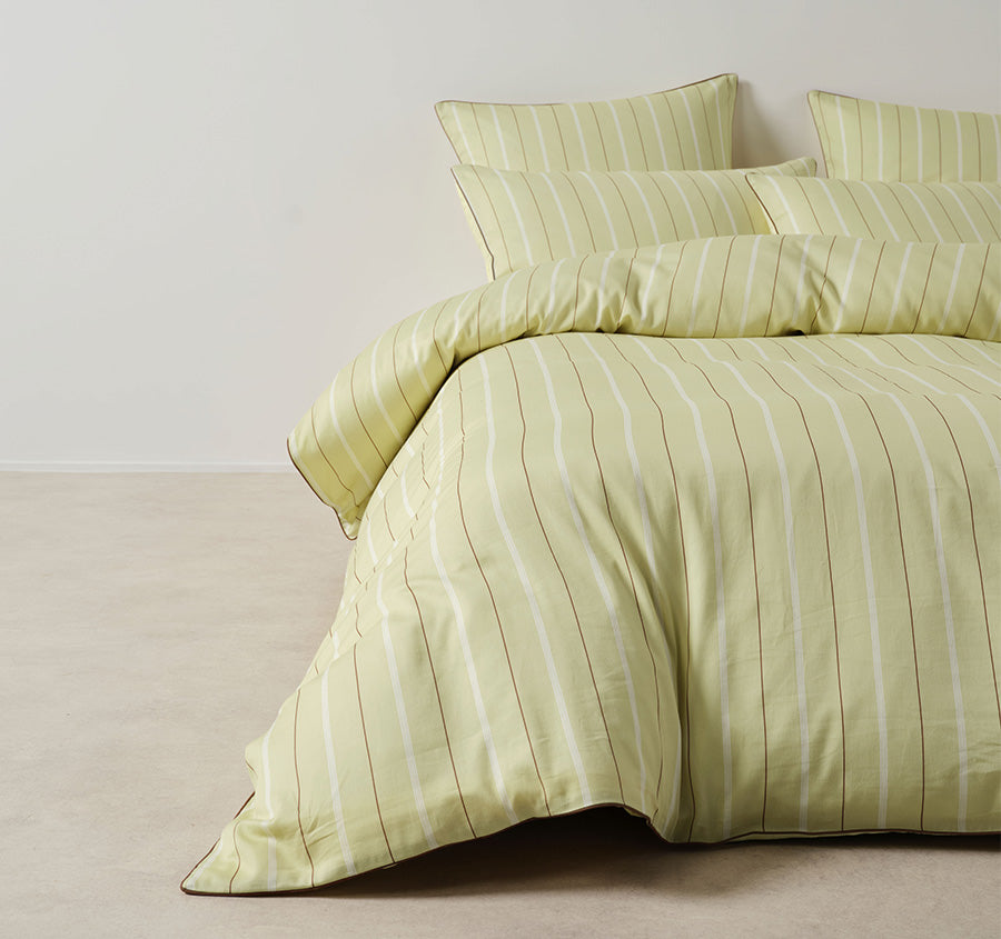 Monday Stripe Quilt Cover Set Range Pear