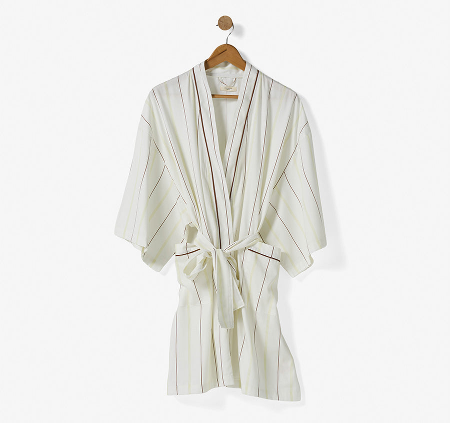 Monday Stripe Bathrobe White