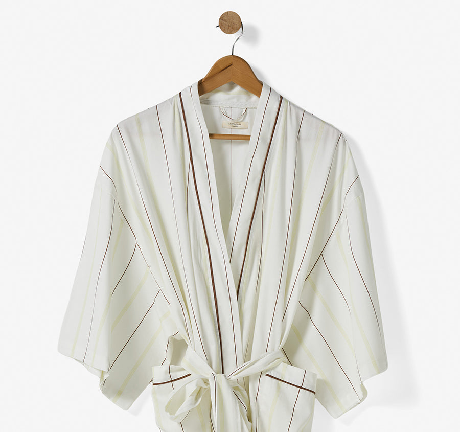Monday Stripe Bathrobe White
