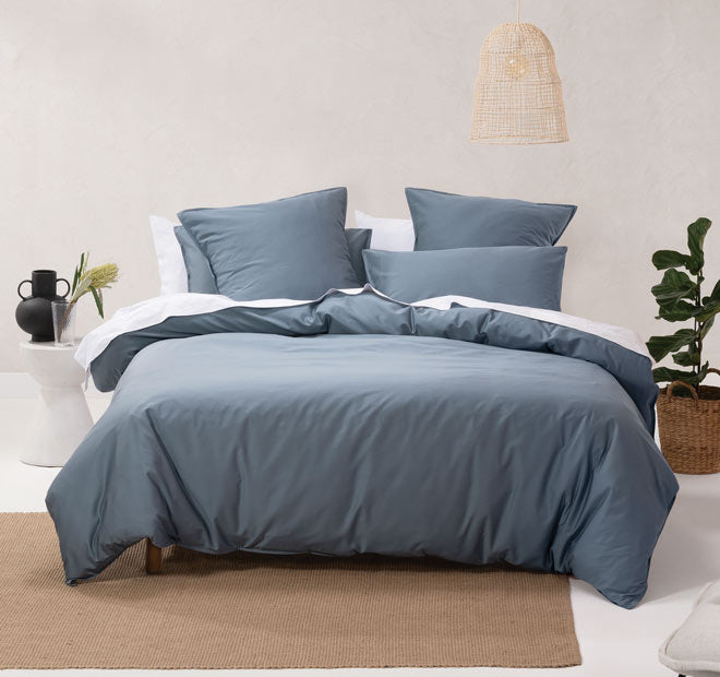 Nara 400THC Bamboo Cotton Quilt Cover Set Range Bluestone