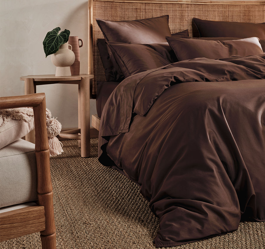 Nara 400THC Bamboo Cotton Quilt Cover Set Range Chocolate