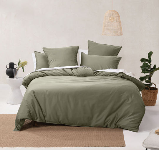 Nara 400THC Bamboo Cotton Quilt Cover Set Range Moss