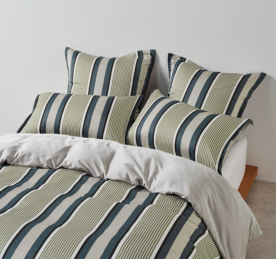 Nara Stripe Quilt Cover Set Range Bluestone