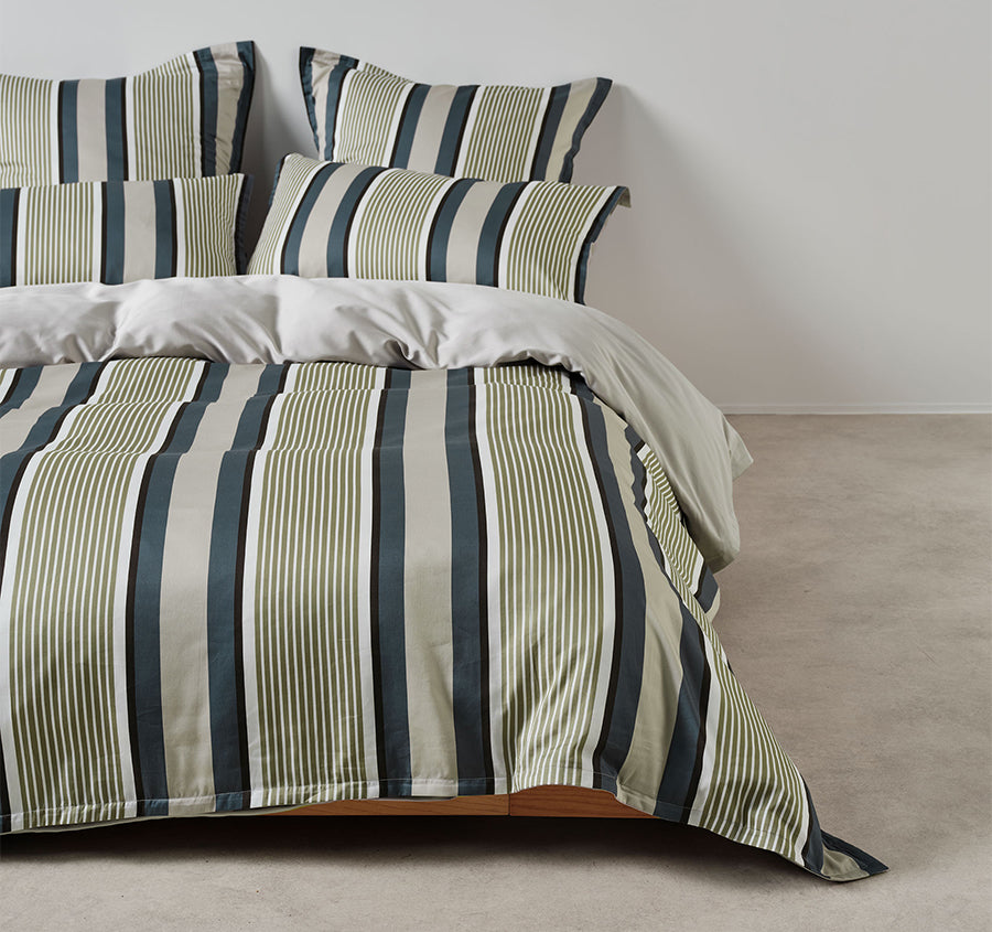 Nara Stripe Quilt Cover Set Range Bluestone