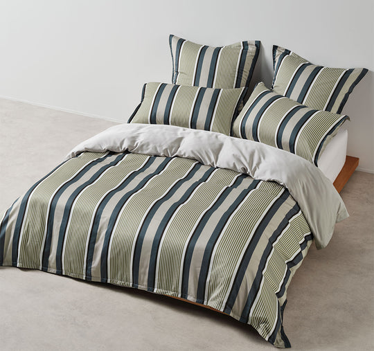 Nara Stripe Quilt Cover Set Range Bluestone
