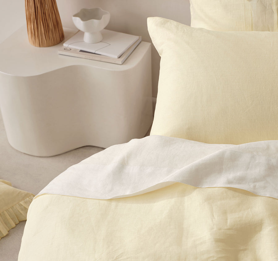 Nimes Linen Quilt Cover Set Range Lemon