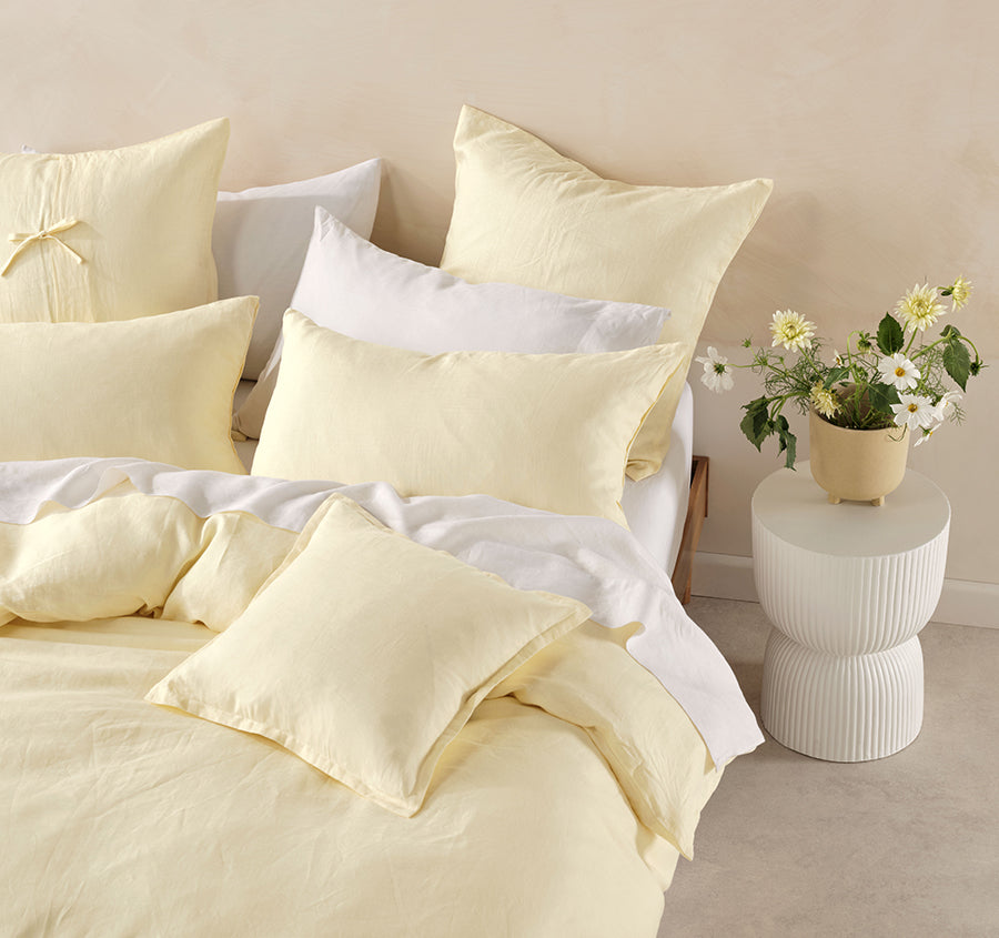 Nimes Linen Quilt Cover Set Range Lemon