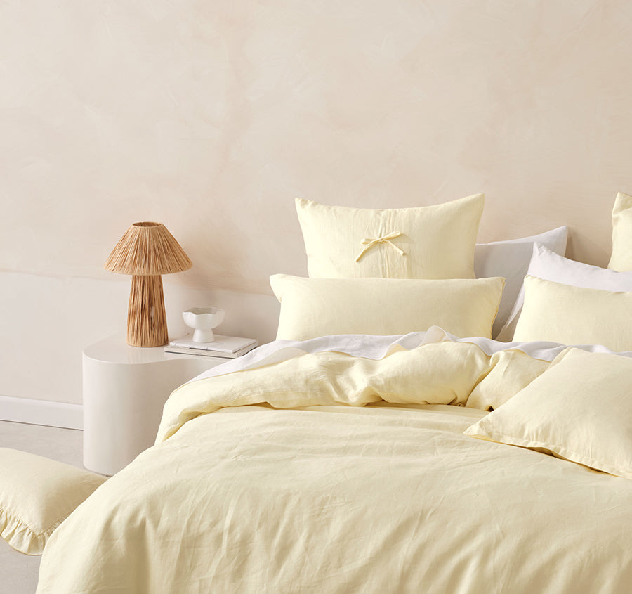Nimes Quilt Cover Set Range Lemon
