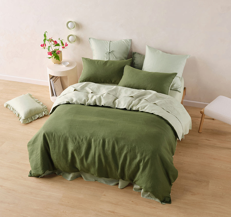 Nimes Duet Quilt Cover Set Range Moss and Wasabi