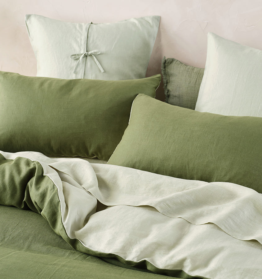 Nimes Duet Quilt Cover Set Range Moss and Wasabi