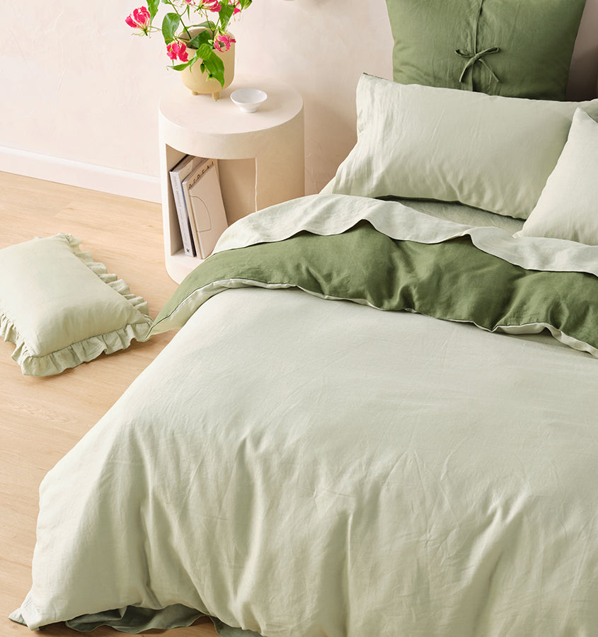 Nimes Duet Quilt Cover Set Range Moss and Wasabi