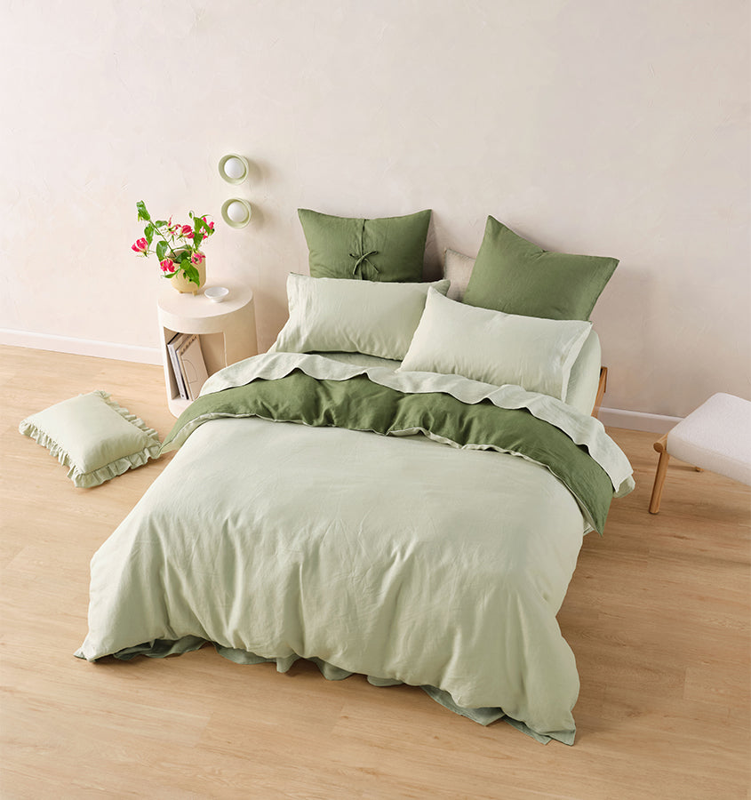 Nimes Duet Quilt Cover Set Range Moss and Wasabi