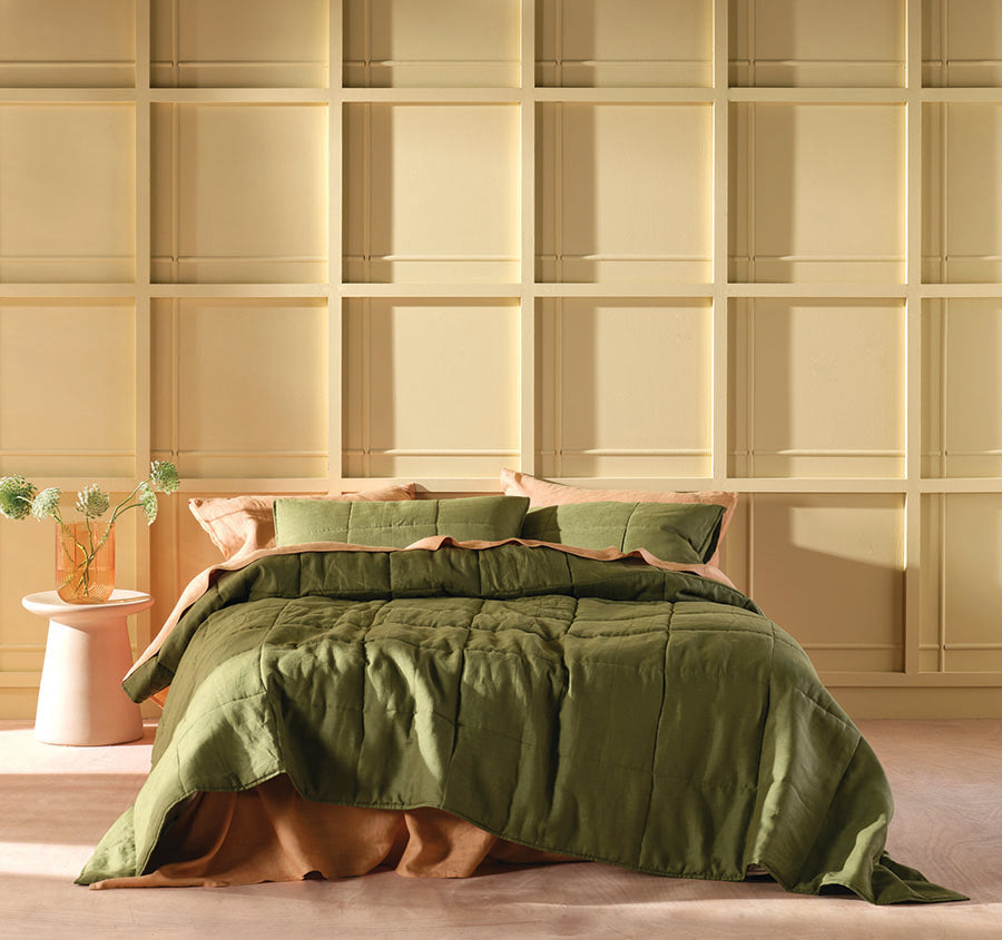 Nimes Linen Coverlet Moss