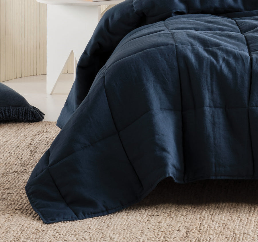 Nimes Linen Coverlet Navy