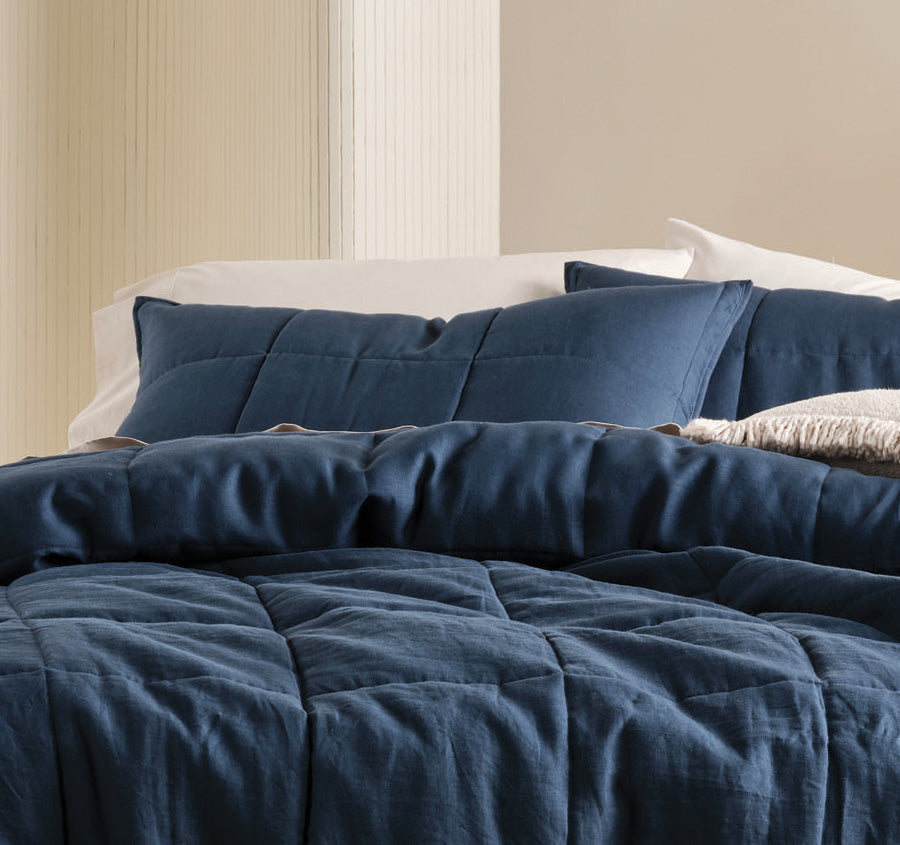 Nimes Linen Coverlet Navy