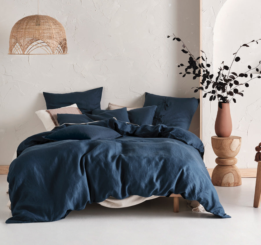 Nimes Linen Quilt Cover Set Range Navy
