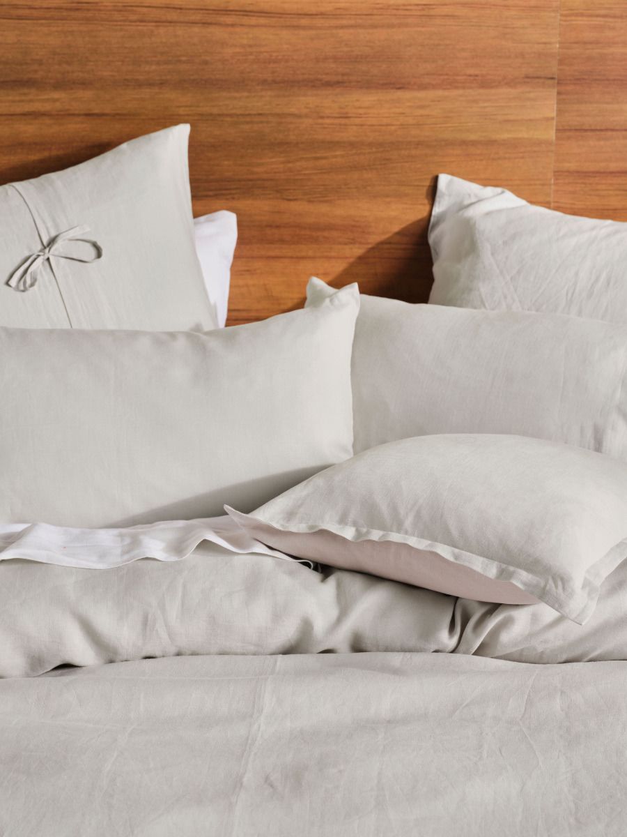 Nimes Linen Quilt Cover Set Range Pale Grey