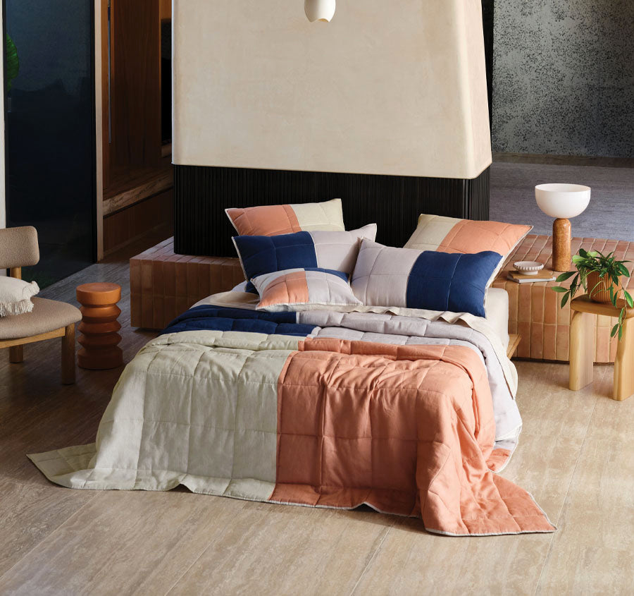 Nimes Patchwork Coverlet Navy