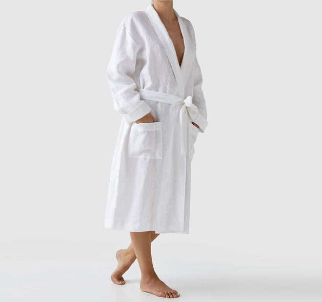 Nimes Linen One Size Bathrobe White