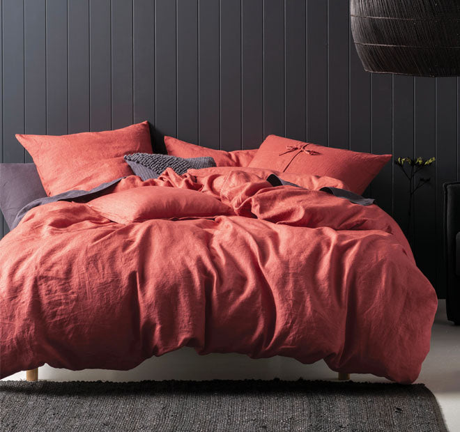 Nimes Linen Quilt Cover Set Range Sangria