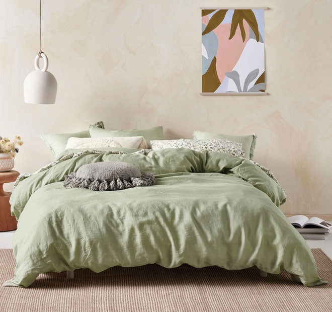 Nimes Linen Quilt Cover Set Range Wasabi