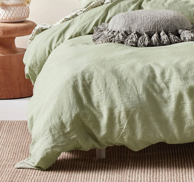 Nimes Linen Quilt Cover Set Range Wasabi