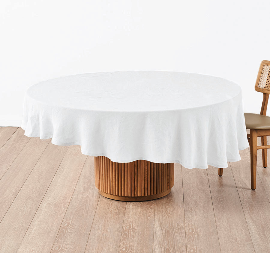 Nimes Linen Round Tablecloth White