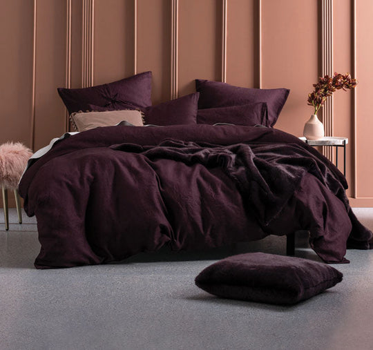 Nimes Linen Quilt Cover Set Range Wine
