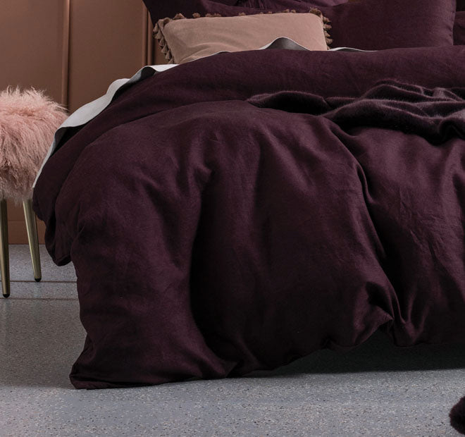 Nimes Linen Quilt Cover Set Range Wine