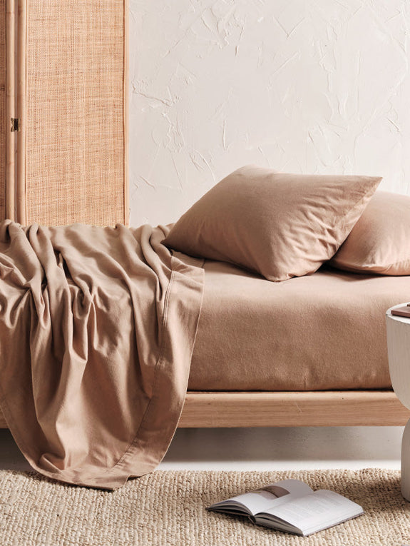 Plain-Dyed Flannelette Cotton Mega Sheet Set Range Clay