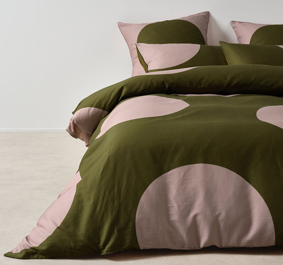 Pluto Quilt Cover Set Range Olive