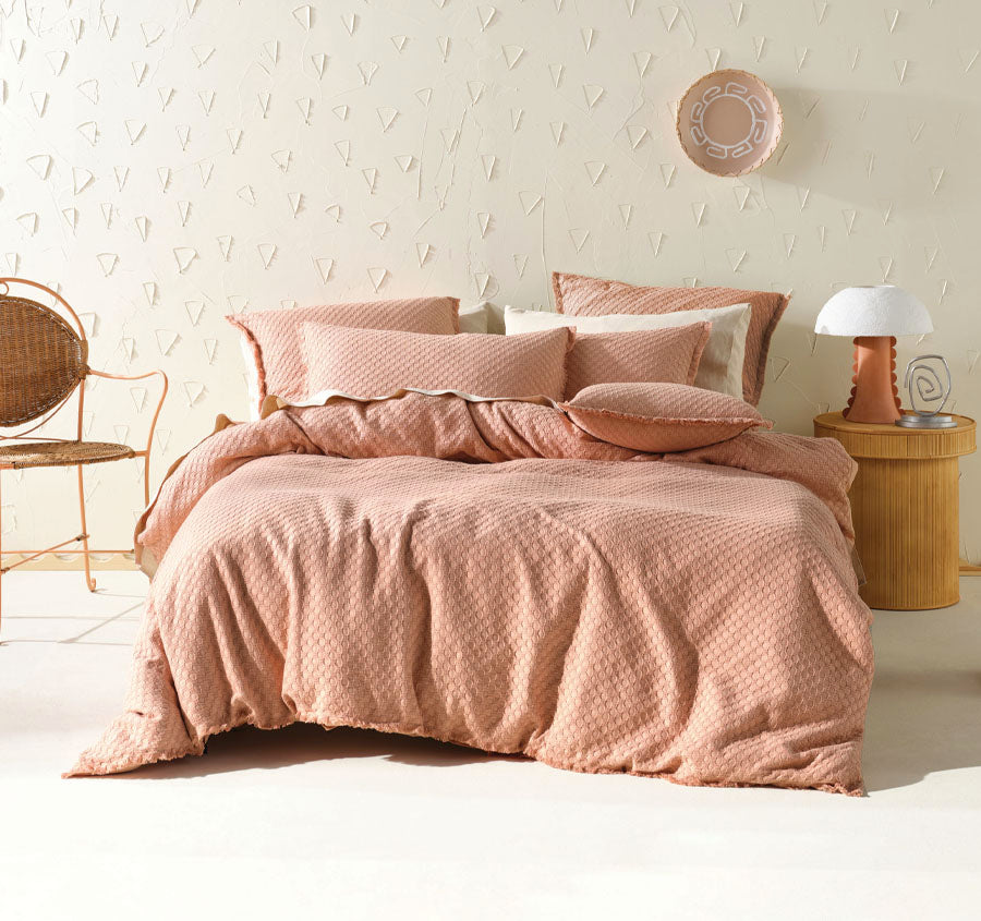 Raquelle Quilt Cover Set Range Pink Clay
