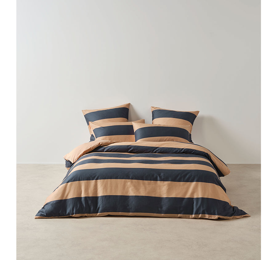 Rugby Stripe Quilt Cover Set Range Bluestone