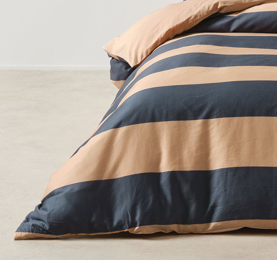 Rugby Stripe Quilt Cover Set Range Bluestone
