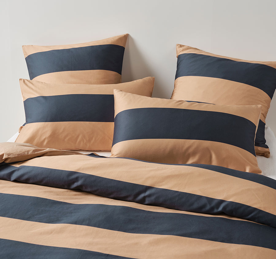 Rugby Stripe Quilt Cover Set Range Bluestone