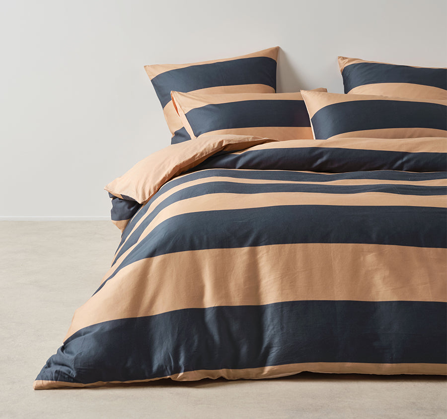 Rugby Stripe Quilt Cover Set Range Bluestone