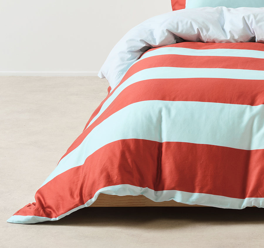 Rugby Stripe Quilt Cover Set Range Chilli