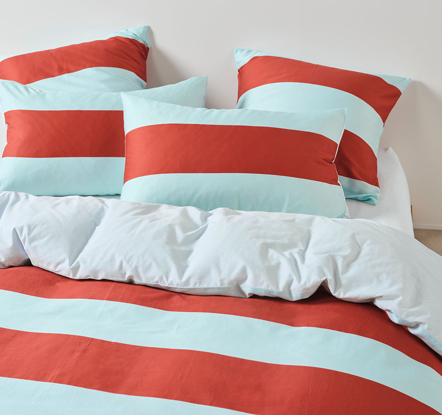 Rugby Stripe Quilt Cover Set Range Chilli