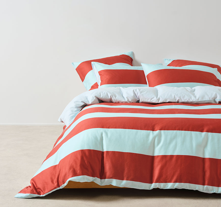 Rugby Stripe Quilt Cover Set Range Chilli