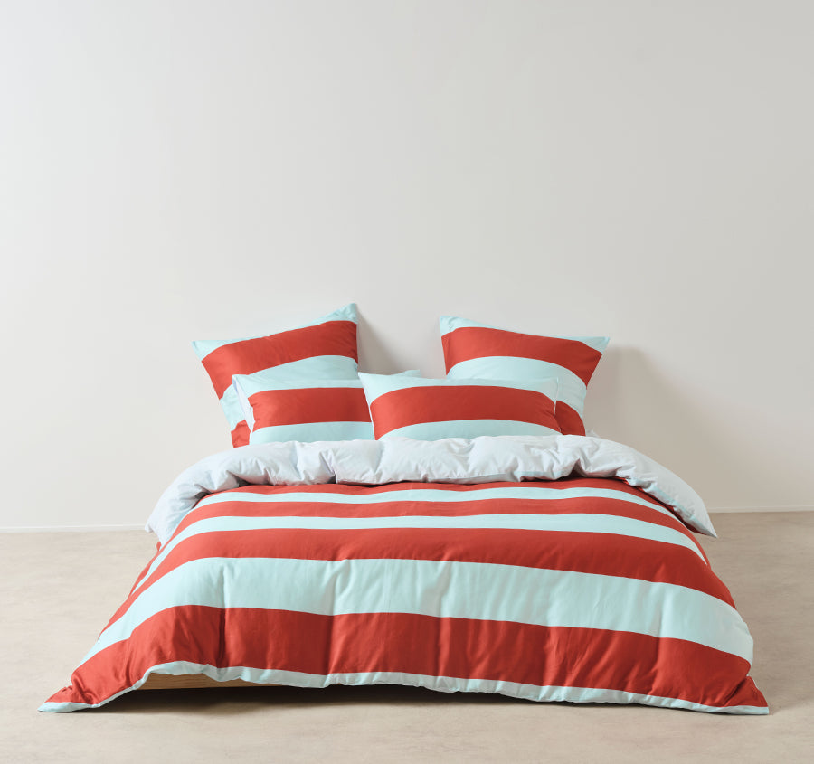 Rugby Stripe Quilt Cover Set Range Chilli