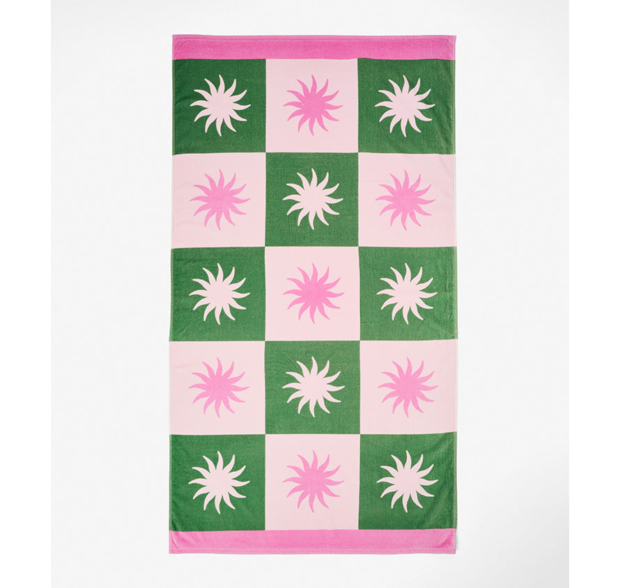 Sun Check 95x175cm Beach Towel Pink and Green