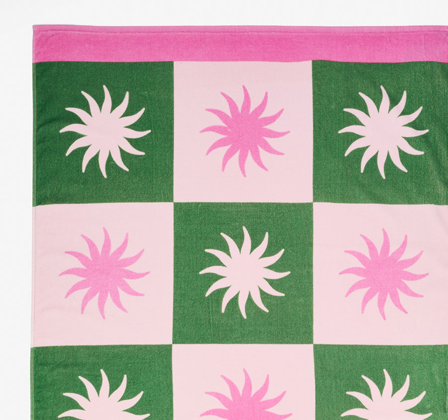 Sun Check 95x175cm Beach Towel Pink and Green